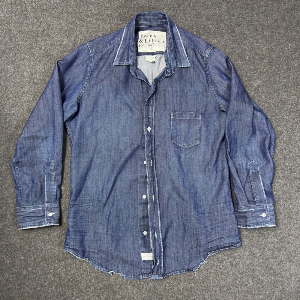 Frank & Eileen Barry Denim Button Up Shirt Blue Italian Cotton Womens Medium